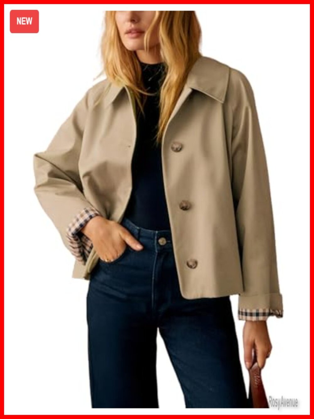 Womens Lightweight Trench Jacket Hip Length Button Front Casual Outerwear